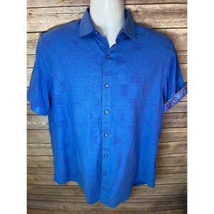 Robert Graham Mens Medium Cotton Summer Shirt S/S Blue Geometric Paisley Floral